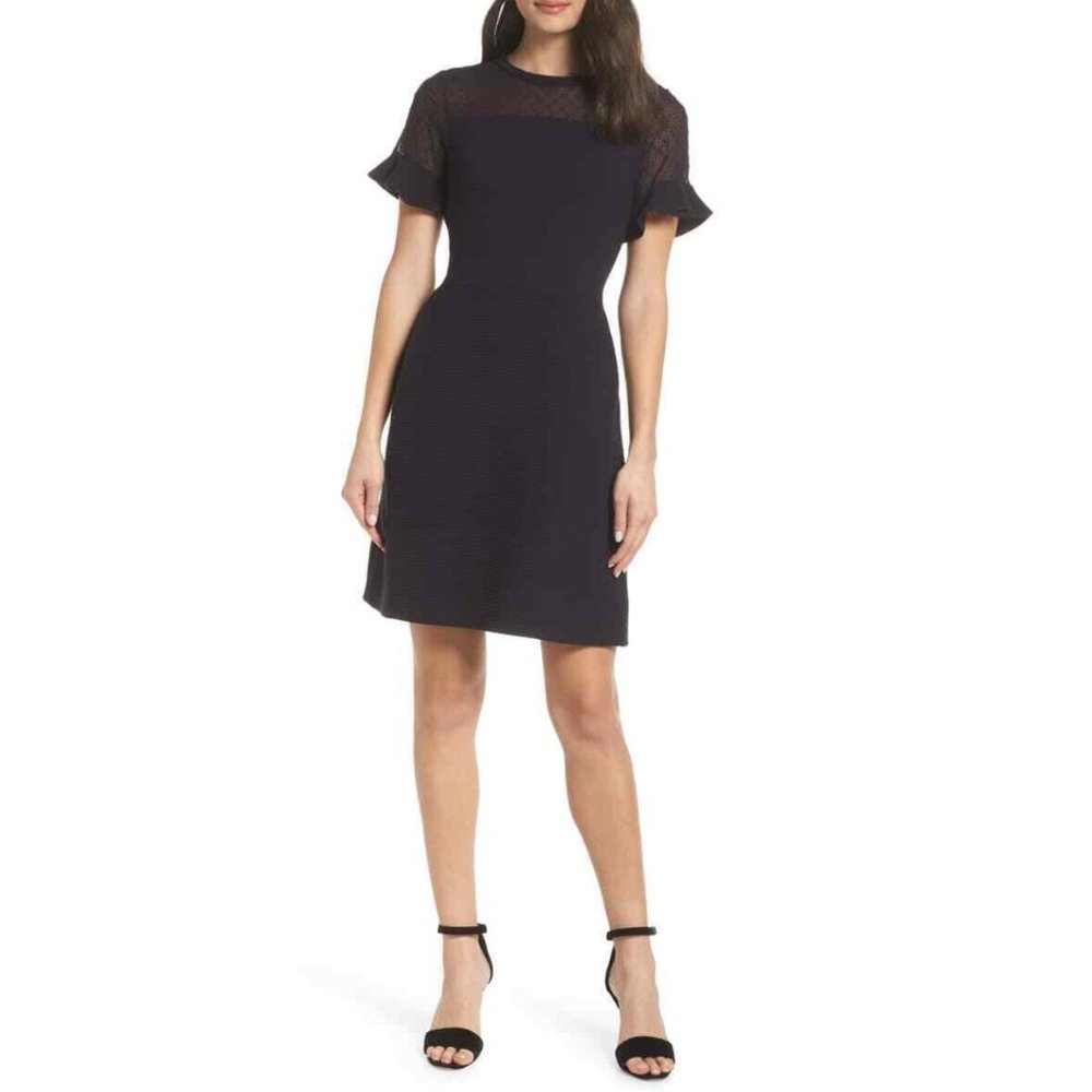 NWT $148 French Connection Roesia Ruffled Eyelet Yoke Fit + Flare Dress - size 2